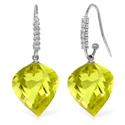Genuine 21.68 ctw Lemon Quartz & Diamond Earrings Jewelry 14KT White Gold - REF-58V2W