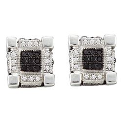 0.28 CTW Mens Diamond 3D Cube Square Cluster Stud Earrings 10KT White Gold - REF-26X9Y