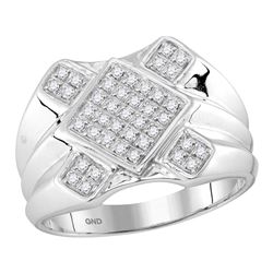 0.33 CTW Mens Diamond Diagonal Square Cluster Ring 10KT White Gold - REF-37Y5X