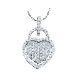 0.25 CTW Diamond Heart Lock Pendant 10KT White Gold - REF-22Y4X