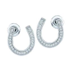 0.15 CTW Diamond Horseshoe Lucky Screwback Stud Earrings 10KT White Gold - REF-16F4N