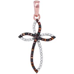 0.11 CTW Red Color Diamond Oval Cross Outline Pendant 10KT Rose Gold - REF-13X4Y