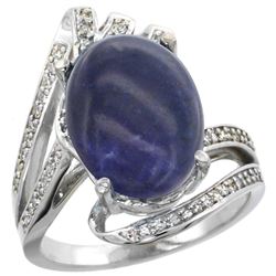 Natural 4.78 ctw lapis-lazuli & Diamond Engagement Ring 14K White Gold - REF-87K3R
