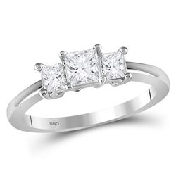 1 CTW Princess Diamond 3-stone Bridal Engagement Ring 14KT White Gold - REF-149M9H
