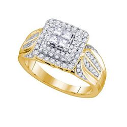 0.75 CTW Princess Diamond Cluster Bridal Engagement Ring 14KT Yellow Gold - REF-104H9M