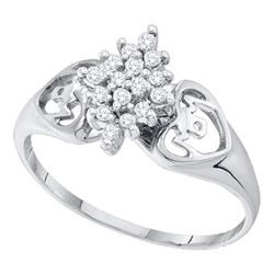 0.15 CTW Prong-set Diamond Cluster Heart Mom Ring 14KT White Gold - REF-14N9F