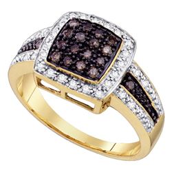 0.50 CTW Cognac-brown Color Diamond Square Cluster Ring 10KT Yellow Gold - REF-30W2K