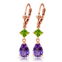 Genuine 4.5 ctw Amethyst & Peridot Earrings Jewelry 14KT Rose Gold - REF-41P4H