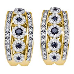 0.75 CTW Black Color Diamond Cocktail Omega-back Luxury Hoop Earrings 10KT Yellow Gold - REF-71M9H