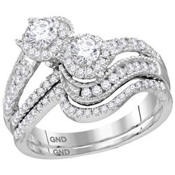 1.03 CTW Diamond 2-stone Bridal Wedding Engagement Ring 14KT White Gold - REF-134N9F