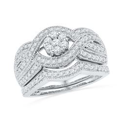 0.75 CTW Diamond Cluster Bridal Wedding Engagement Ring 10KT White Gold - REF-71F9N
