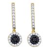 Image 1 : 0.50 CTW Black Color Diamond Hoop Flower Dangle Earrings 10KT Yellow Gold - REF-34W4K