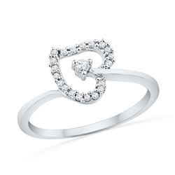 0.13 CTW Diamond Heart Outline Solitaire Ring 10KT White Gold - REF-14M9H
