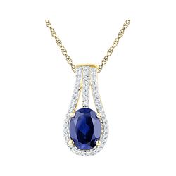 1.76 CTW Oval Created Blue Sapphire Solitaire Pendant 10KT Yellow Gold - REF-14Y9X