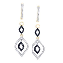 0.50 CTW Black Color Diamond Oval Dangle Earrings 10KT Yellow Gold - REF-41M9H