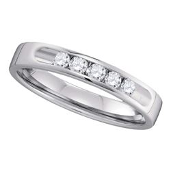 0.25 CTW Diamond 5-stone 3.5mm Wedding Ring 14KT White Gold - REF-44K9W