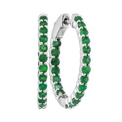 2 CTW Emerald In/Out Hoop Earrings 14KT White Gold - REF-82M4H