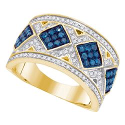 0.65 CTW Blue Color Diamond Diagonal Square Cluster Ring 10KT Yellow Gold - REF-41K9W