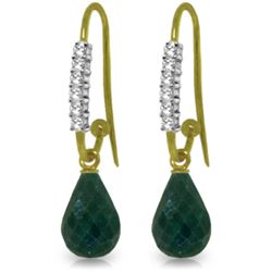 Genuine 17.78 ctw Green Sapphire Corundum & Diamond Earrings Jewelry 14KT Yellow Gold - REF-47Y5F