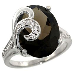 Natural 11.18 ctw smoky-topaz & Diamond Engagement Ring 14K White Gold - REF-82N2G