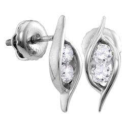 0.25 CTW Diamond 2-stone Hearts Together Stud Earrings 14KT White Gold - REF-26Y3X