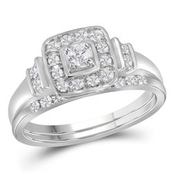 0.30 CTW Diamond Solitaire Square Halo Wedding Bridal Ring 10KT White Gold - REF-59K9W