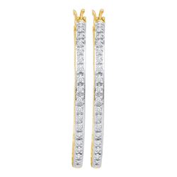 0.25 CTW Prong-set Diamond Slender Single Row Hoop Earrings 10KT Yellow Gold - REF-30K2W