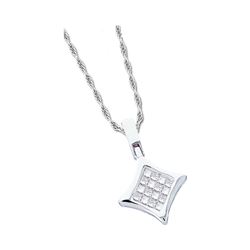 0.13 CTW Princess Diamond Square Kite Cluster Pendant 14KT White Gold - REF-16K4W