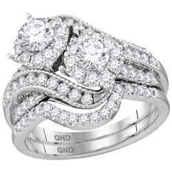 1.48 CTW Diamond 2-Stone Halo Bridal Wedding Engagement Ring 14KT White Gold - REF-187H4M