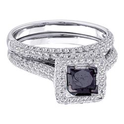 1.25 CTW Black Color Diamond Bridal Wedding Engagement Ring 14KT White Gold - REF-82K4W