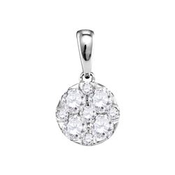 1.01 CTW Pave-set Diamond Circle Cluster Pendant 14KT White Gold - REF-119K9W