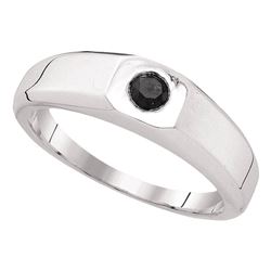 0.33 CTW Mens Black Color Diamond Solitaire Anniversary Ring 10KT White Gold - REF-19Y4X