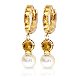 Genuine 6.15 ctw Citrine & Pearl Earrings Jewelry 14KT Yellow Gold - REF-47H6X