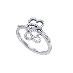 0.20 CTW Diamond Double Heart Ring 10KT White Gold - REF-20M9H