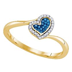 0.09 CTW Blue Color Diamond Heart Love Ring 10KT Yellow Gold - REF-13N4F