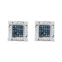 0.79 CTW Mens Blue Color Diamond 3D Cube Square Earrings 10KT White Gold - REF-49F5N