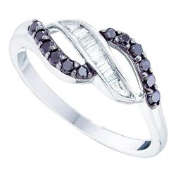 0.33 CTW Black Color Diamond Openwork Crossover Ring 14KT White Gold - REF-22M4H