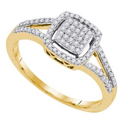 0.25 CTW Diamond Square Cluster Split-shank Ring 10KT Yellow Gold - REF-25N4F