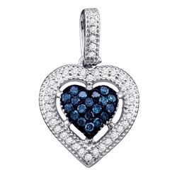 0.20 CTW Blue Color Diamond Framed Heart Pendant 10KT White Gold - REF-14W9K