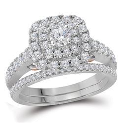 1.03 CTW Diamond Bellissimo Double Square Halo Bridal Ring 14KT White Gold - REF-120Y2X