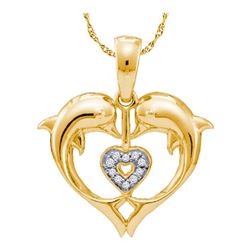 0.03 CTW Diamond Double Dolphin Heart Pendant 10KT Yellow Gold - REF-10N5F