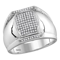 0.33 CTW Mens Pave-set Diamond Vertical Rectangle Cluster Ring 10KT White Gold - REF-38Y9X