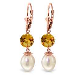 Genuine 11.10 ctw Pearl & Citrine Earrings Jewelry 14KT Rose Gold - REF-26A6K