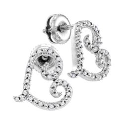 0.15 CTW Diamond Heart Love Earrings 10KT White Gold - REF-12H2M