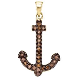0.20 CTW Cognac-brown Color Diamond Anchor Nautical Pendant 10KT Yellow Gold - REF-13Y4X