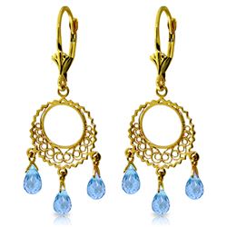 Genuine 3.75 ctw Blue Topaz Earrings Jewelry 14KT Yellow Gold - REF-43P8H