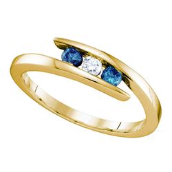 0.25 CTW Blue Color Diamond 3-stone Ring 10KT Yellow Gold - REF-19M4H