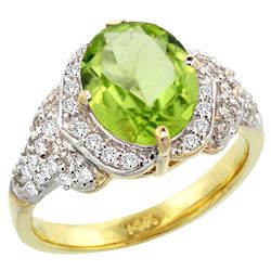 Natural 3.3 ctw peridot & Diamond Engagement Ring 14K Yellow Gold - REF-107K3R