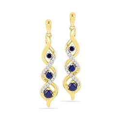 0.50 CTW Created Blue Sapphire Cascade Dangle Earrings 10KT Yellow Gold - REF-19K4W