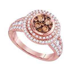 1.51 CTW Cognac-brown Color Diamond Cluster Bridal Ring 14KT Rose Gold - REF-157F5N